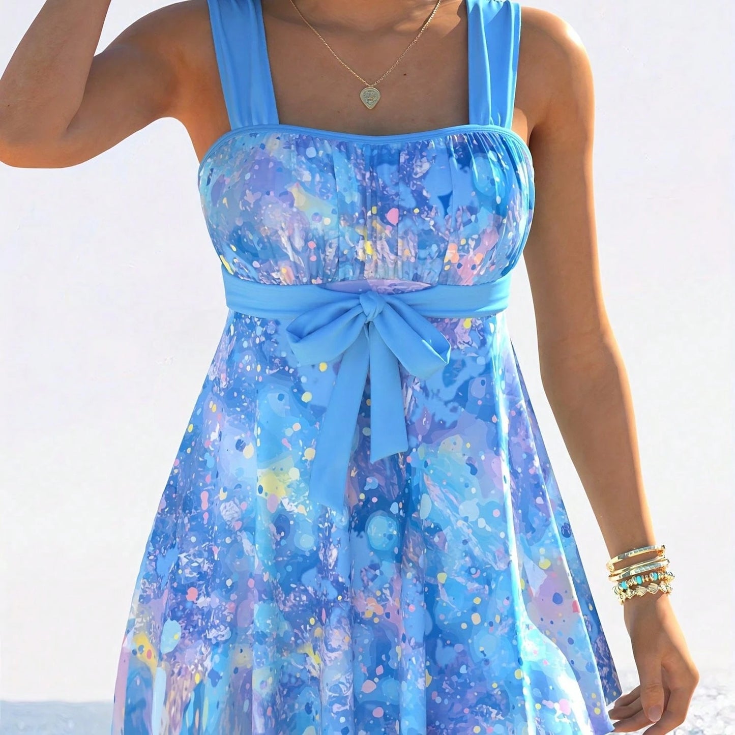 New Fashion Swimsuit With Slit, Two-Piece Swimsuit For Women, Tropical Solid Color Printed Swimsuit