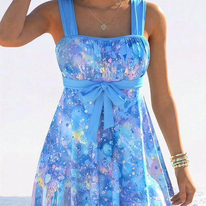 New Fashion Swimsuit With Slit, Two-Piece Swimsuit For Women, Tropical Solid Color Printed Swimsuit