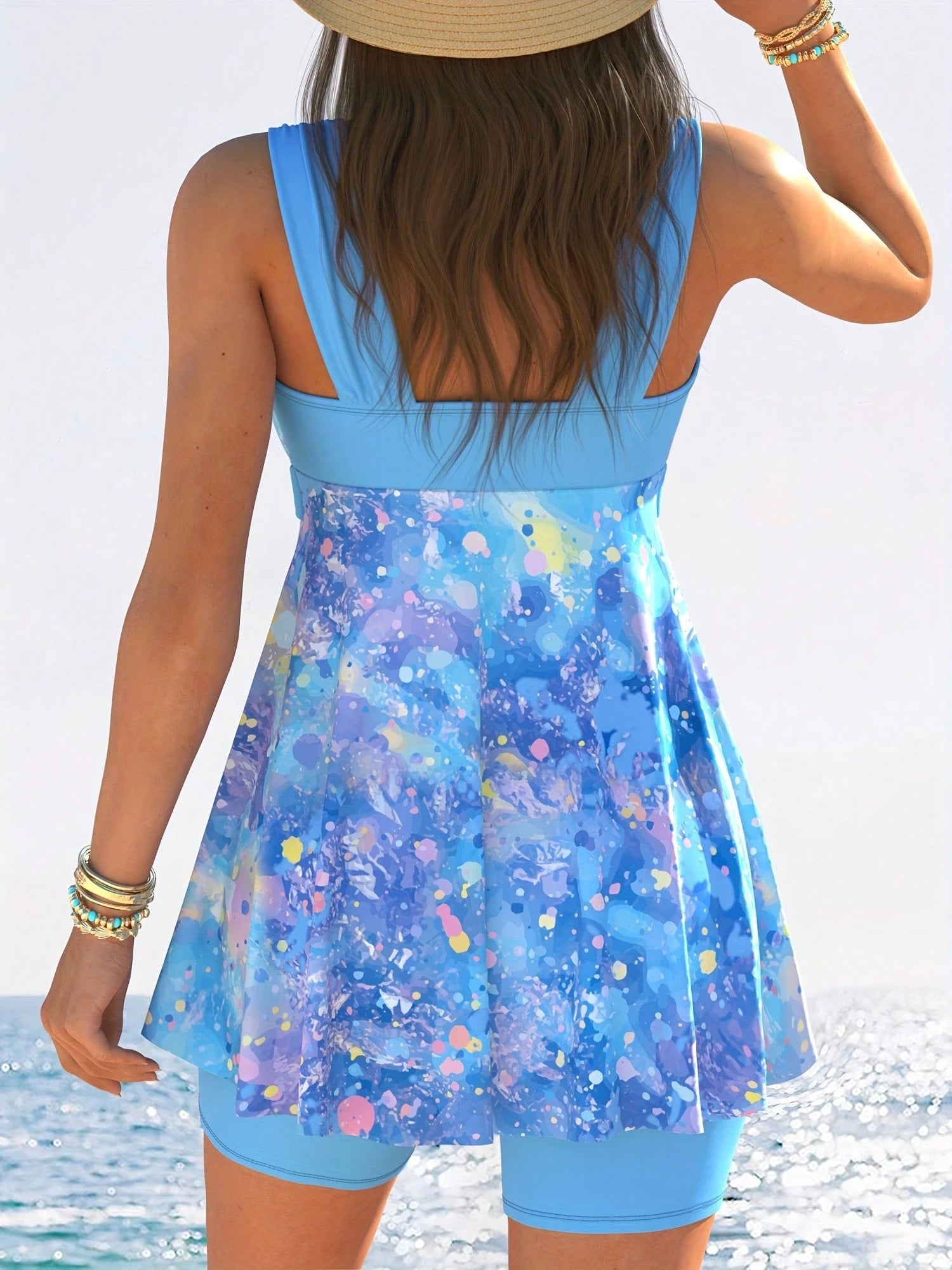 New Fashion Swimsuit With Slit, Two-Piece Swimsuit For Women, Tropical Solid Color Printed Swimsuit