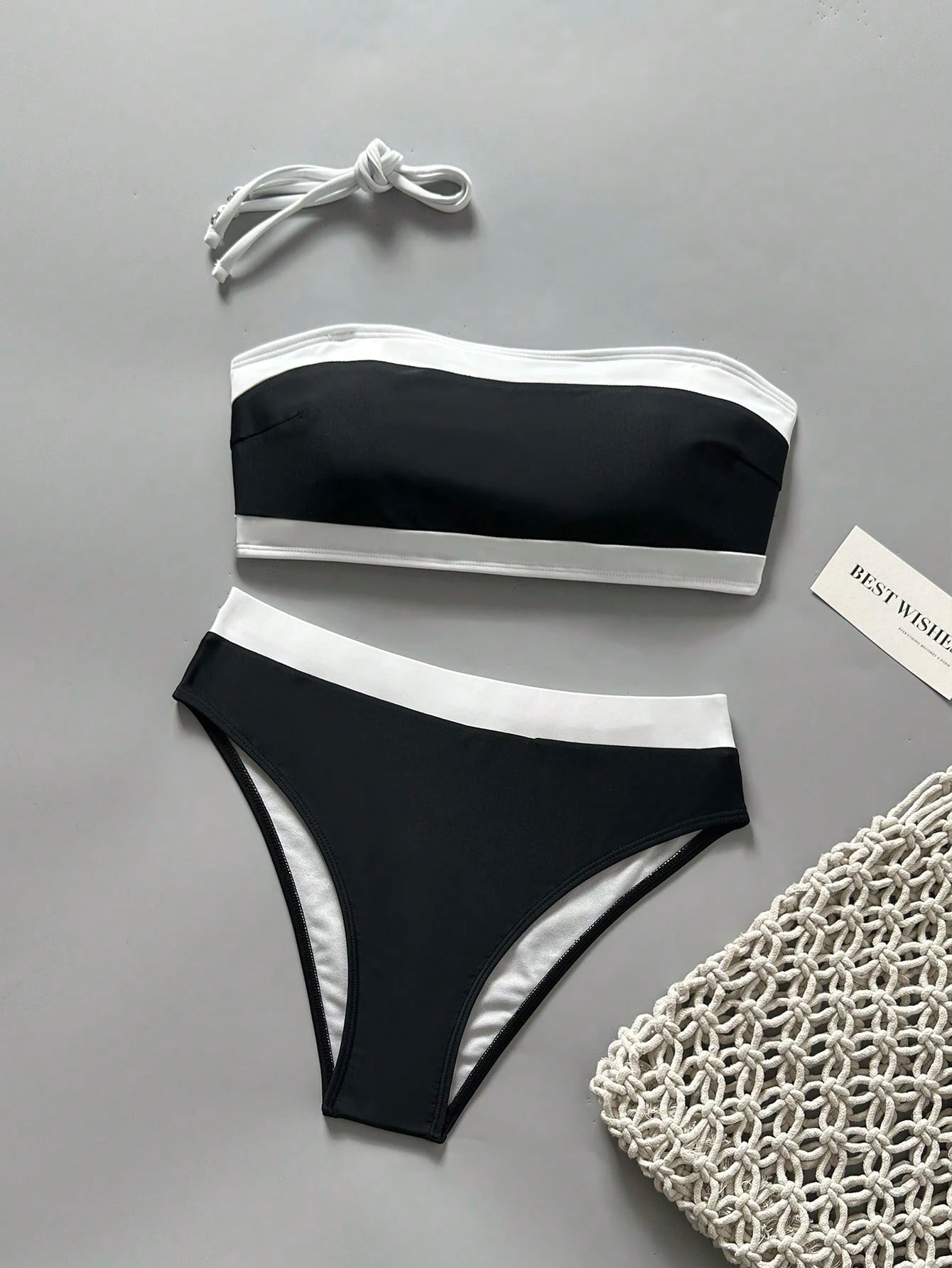 New Fashionable Sexy Solid Color Detachable Strap Strapless Bikini Swimwear For Women, Suitable For Beach, Pool Party, Vacation Summer, Vacationcore