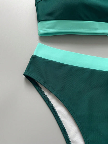 New Fashionable Sexy Solid Color Detachable Strap Strapless Bikini Swimwear For Women, Suitable For Beach, Pool Party, Vacation Summer, Minimalist