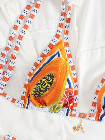 New Fruit & Ocean Print Bikini Two Pieces Set For Women, With Adjustable Straps, Suitable For Summer Beach Vacation, Sexy Beach Party Casual Wear, Women's Swimwear, Beach Outfit, Women's Holiday Outfi