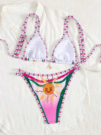 New Fruit & Ocean Print Bikini Two Pieces Set For Women, With Adjustable Straps, Suitable For Summer Beach Vacation, Sexy Beach Party Casual Wear, Women's Swimwear, Beach Outfit, Women's Holiday Outfi