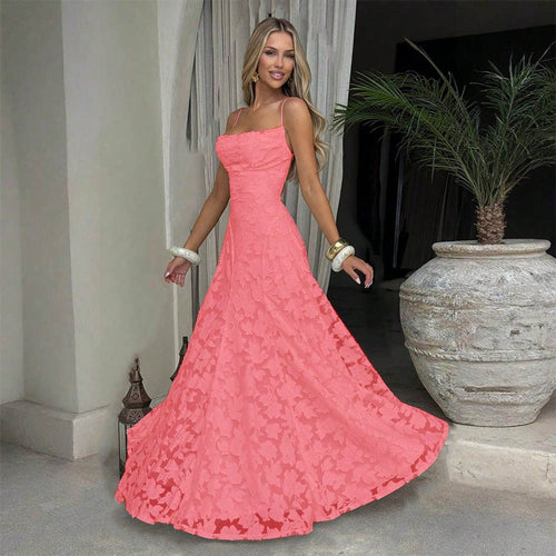 New Lace Backless Spaghetti Strap Elegant Maxi Dress Women Evening Formal Dress