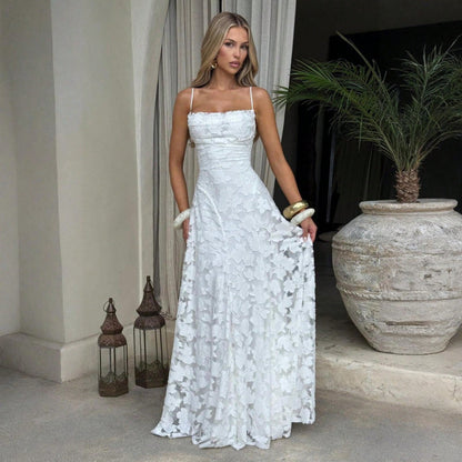 New Lace Backless Spaghetti Strap Elegant Maxi Dress Women Evening Formal Dress