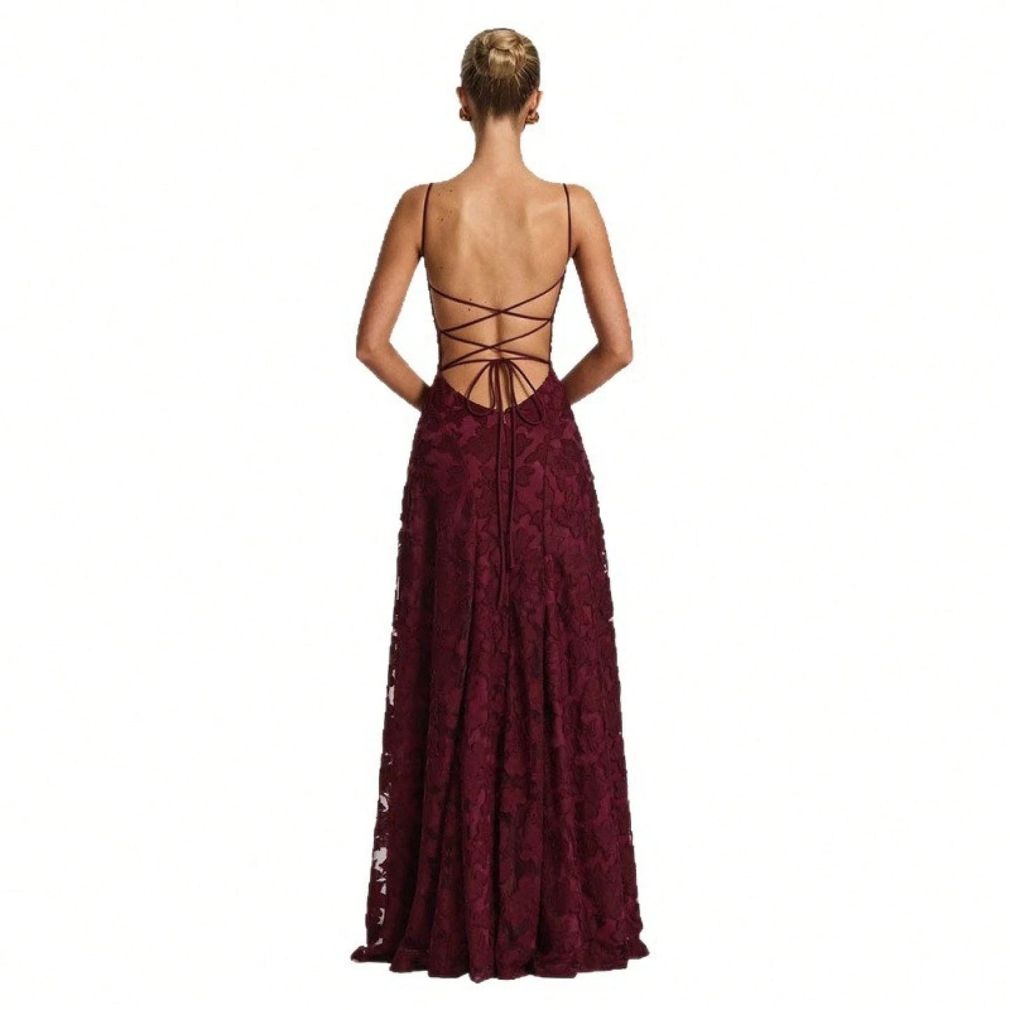New Lace Backless Spaghetti Strap Elegant Maxi Dress Women Evening Formal Dress