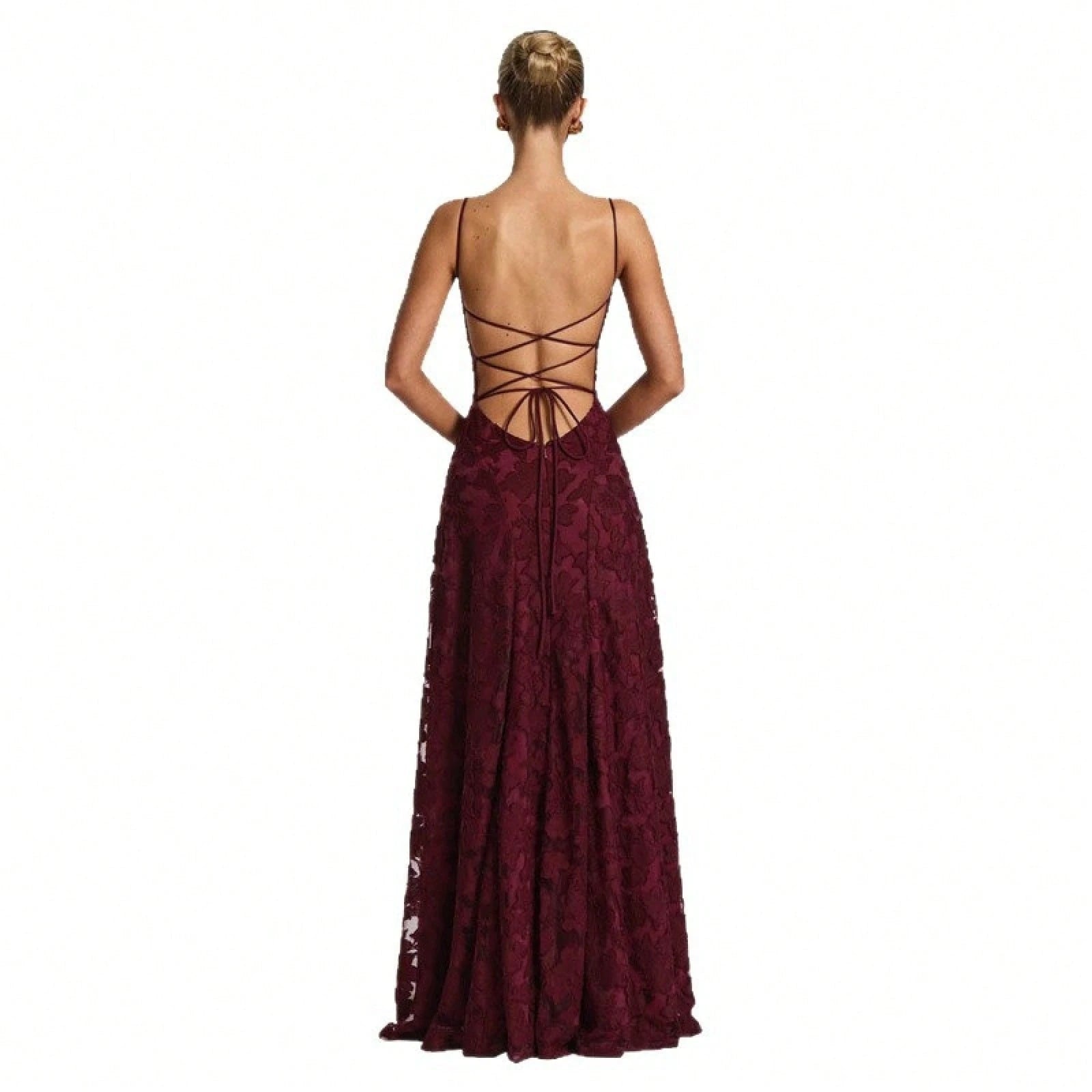 New Lace Backless Spaghetti Strap Elegant Maxi Dress Women Evening Formal Dress