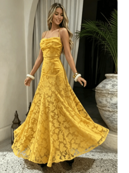 New Lace Backless Spaghetti Strap Elegant Maxi Dress Women Evening Formal Dress