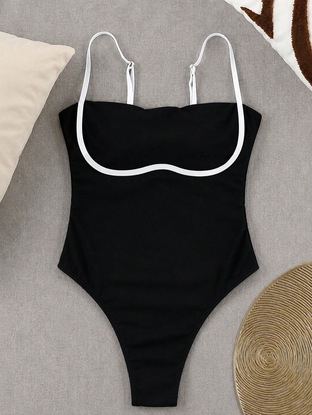 New Sexy Contrast Color High Elasticity Casual Elegant Beach Vacation Date Party Women One-Piece Swimsuit