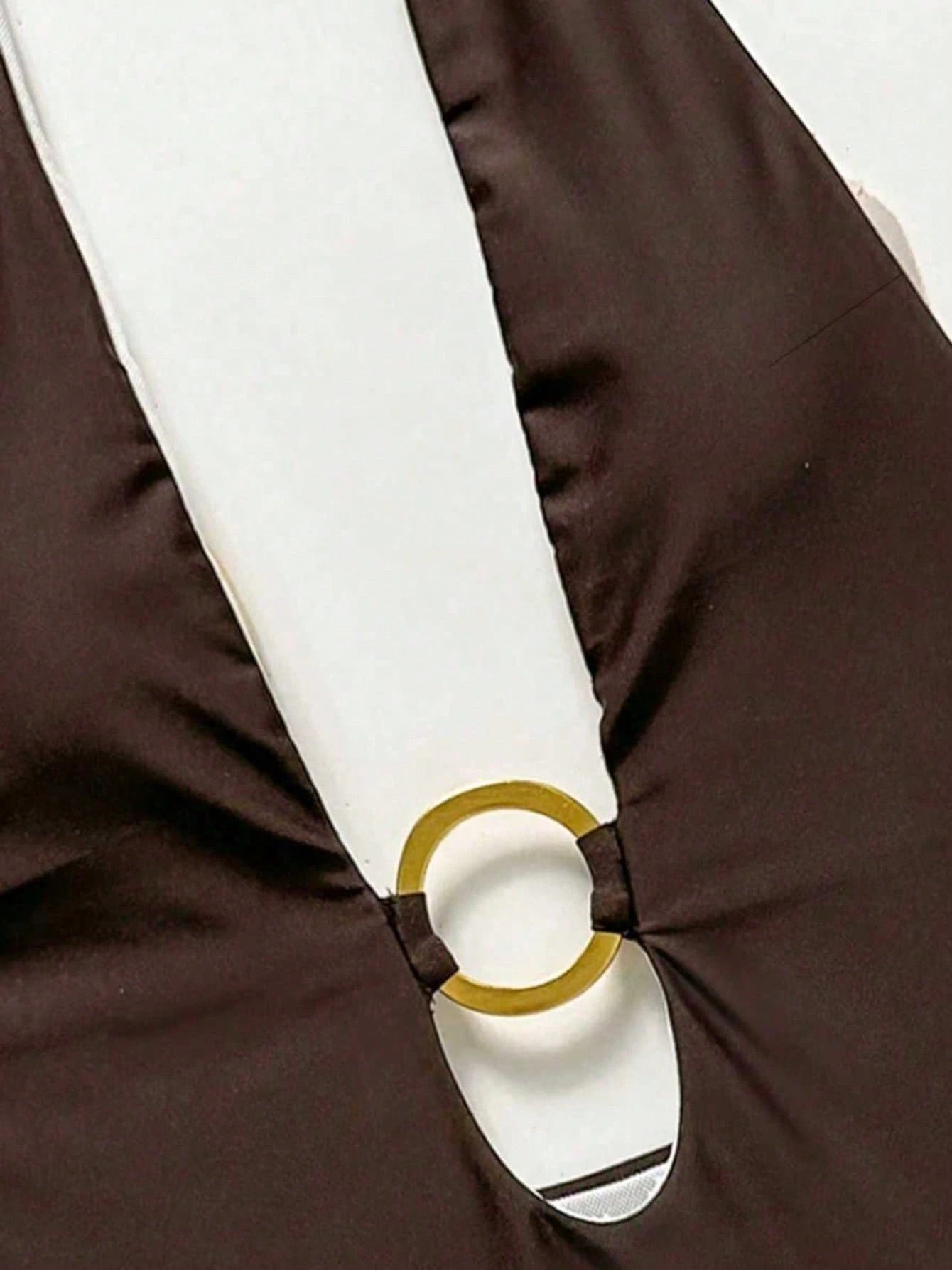 New Sexy Solid Color Metal Ring Deep V One-Piece Swimsuit For Women, Suitable For Beach, Pool Party Vacation Summer Brown, Minimalist
