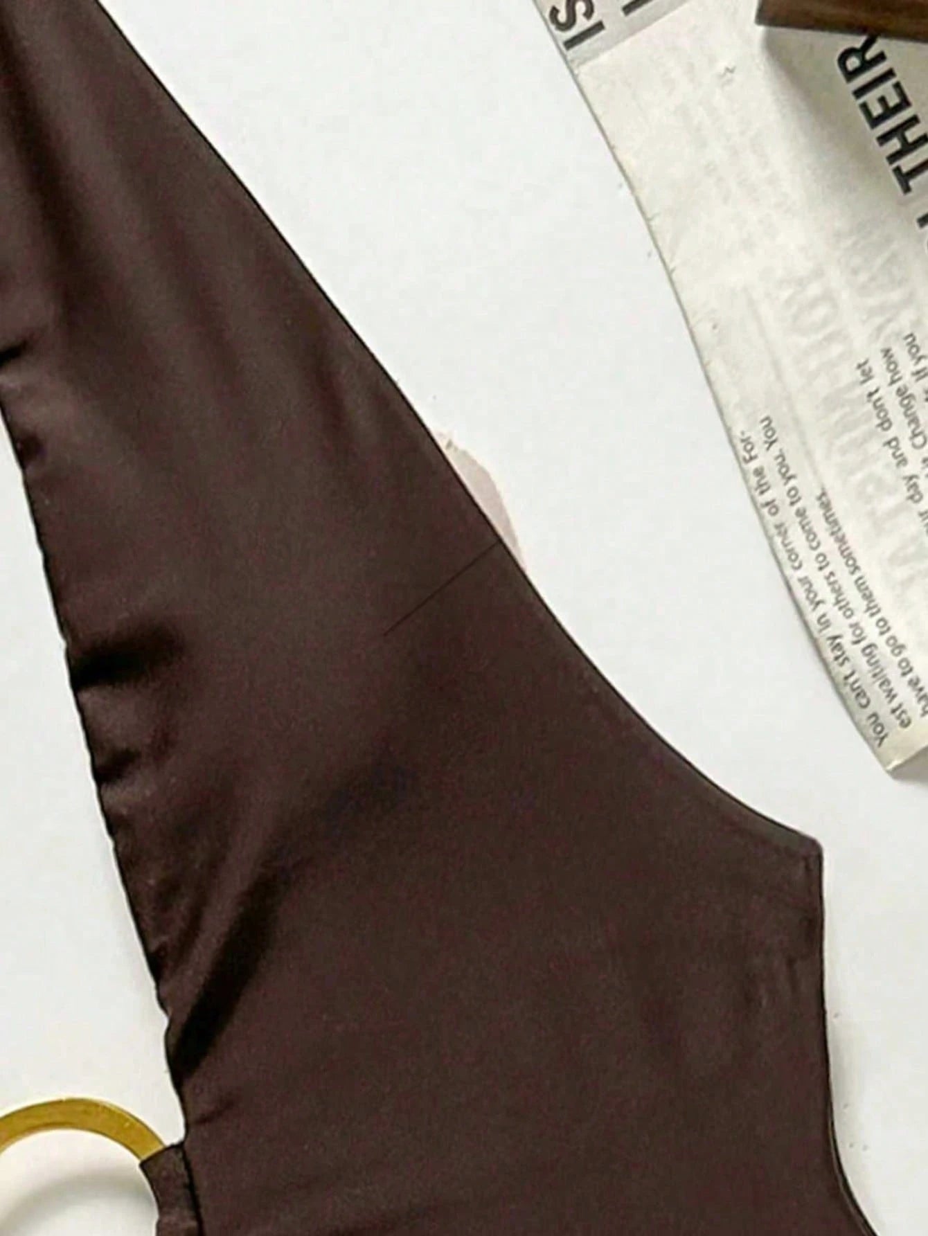 New Sexy Solid Color Metal Ring Deep V One-Piece Swimsuit For Women, Suitable For Beach, Pool Party Vacation Summer Brown, Minimalist