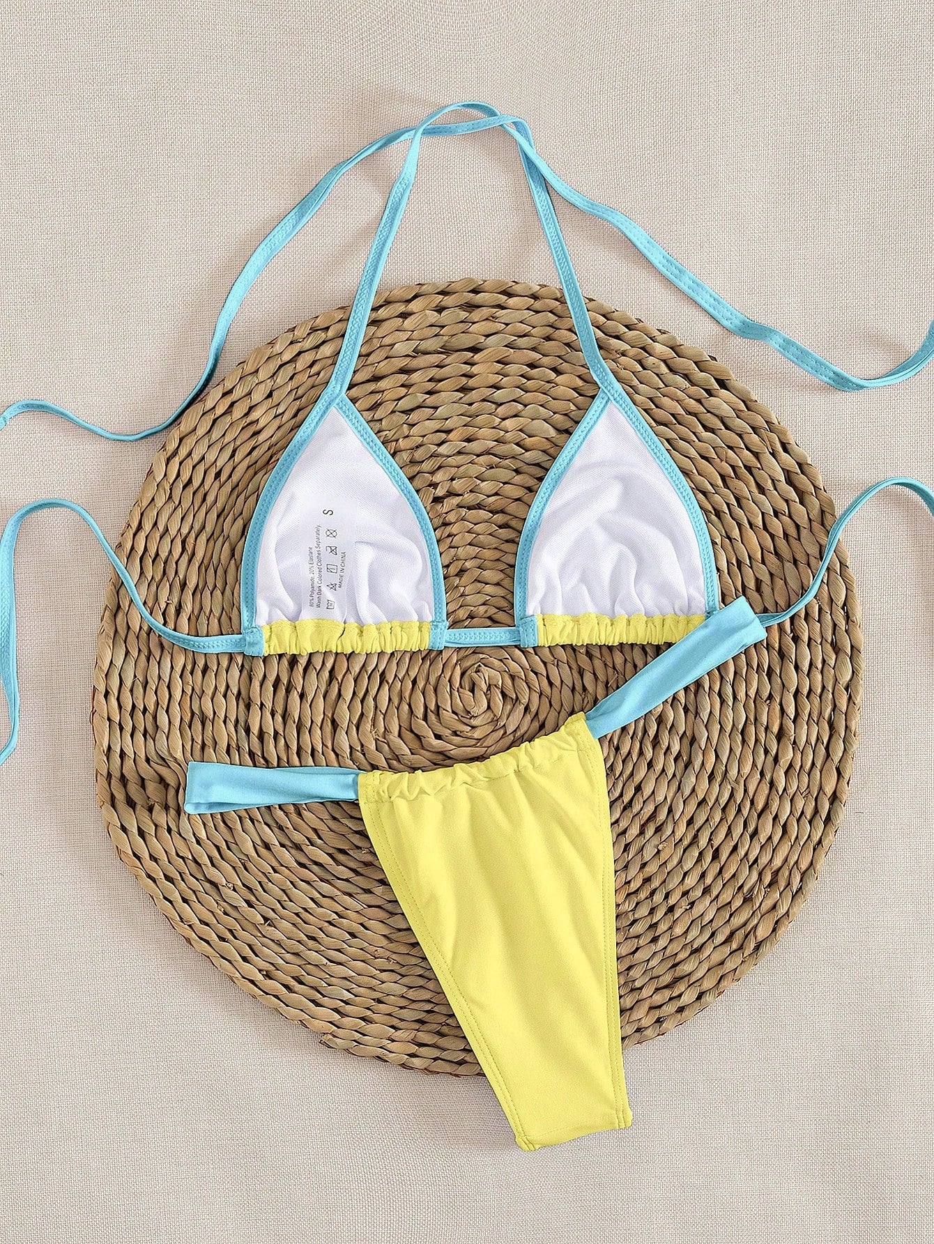 New Solid Color Halter Tie Elegant Sexy Micro Triangle Bikini Set, Summer Beach Fashion Women Bikini Vacation