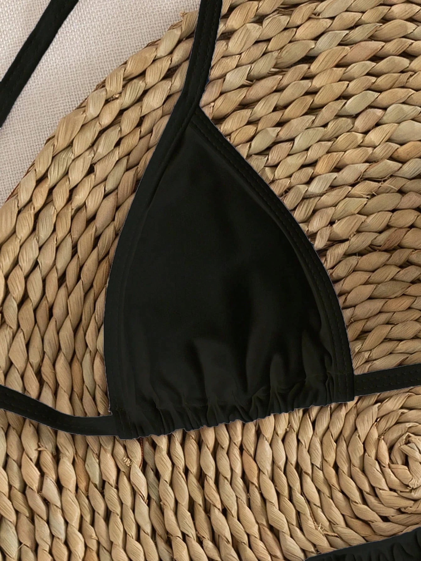New Solid Color Halter Tie Up Elegant Sexy Party Micro Triangle Bikini Set, Summer Beach Fashion Women Bikini Vacation Casual Black
