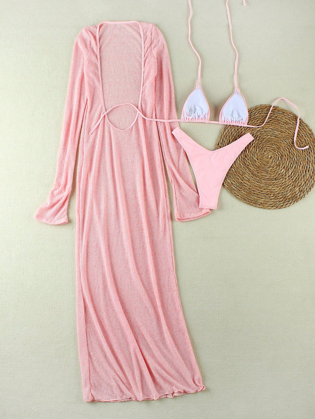 New Spring/Summer Women's Fashion Casual Sexy Elegant Resort Beach Party Date Pink Swimwear Cover-Up Set, Suitable For Parties And Gatherings Vacation
