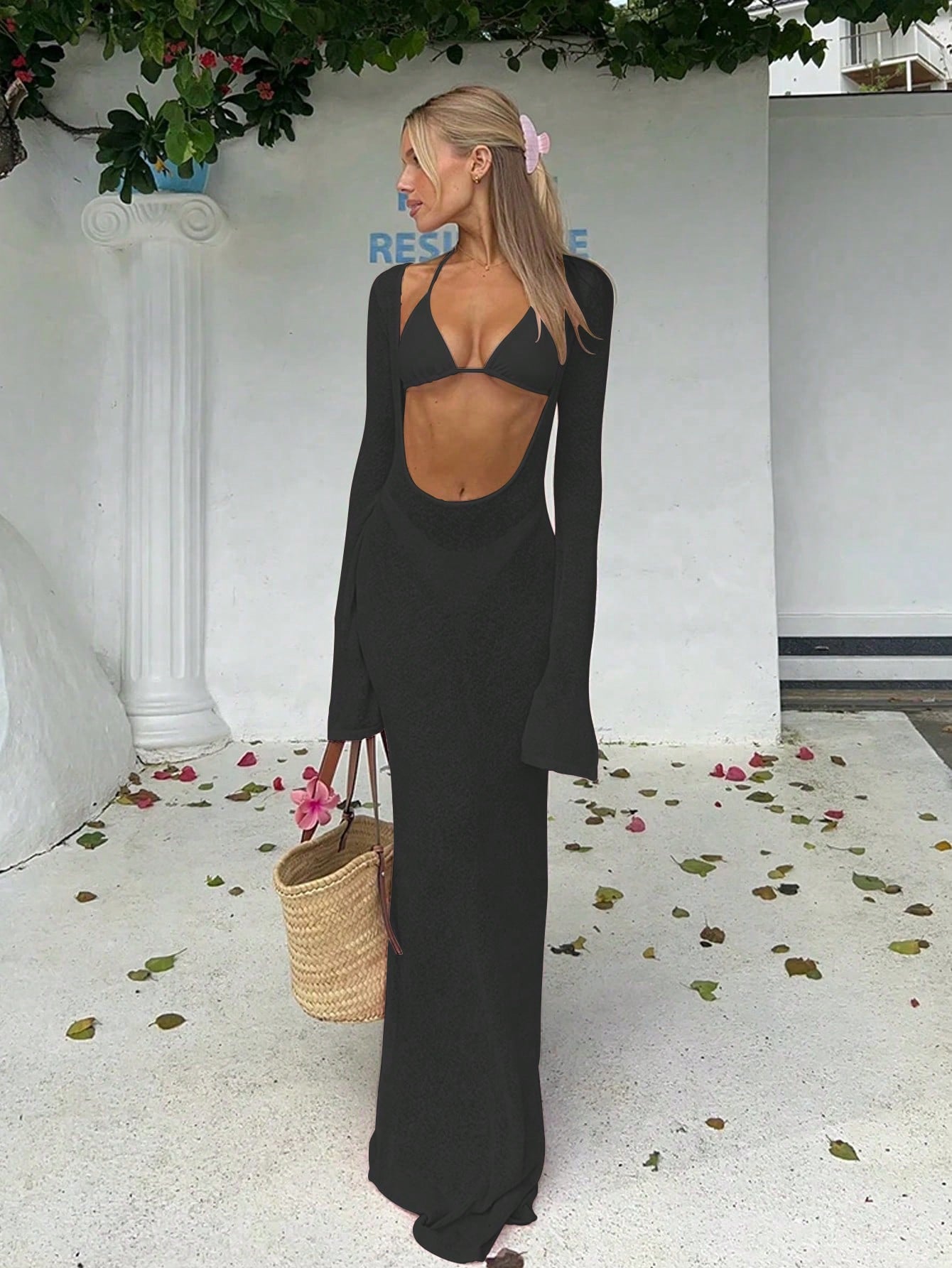 New Spring/Summer Women's Fashion Casual Sexy Elegant Resort Beach Party Date Pink Swimwear Cover-Up Set, Suitable For Parties And Gatherings Vacation