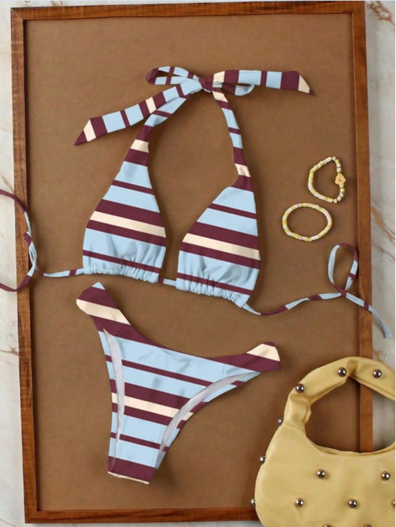 New Yellow Polka Dot Tie-Front Bikini Set For Women, Sexy, Fashionable, Elegant Swimwear For Beach, Vacation, Date Summer, High Waisted
