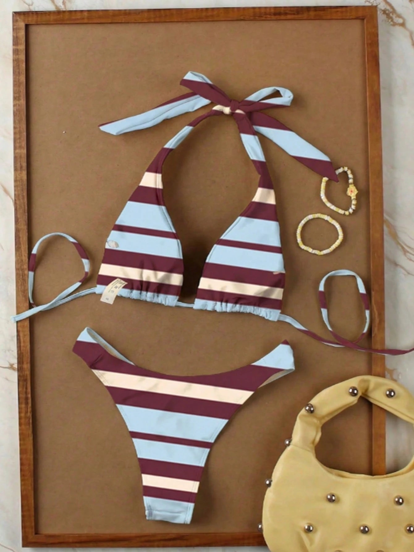 New Yellow Polka Dot Tie-Front Bikini Set For Women, Sexy, Fashionable, Elegant Swimwear For Beach, Vacation, Date Summer, High Waisted