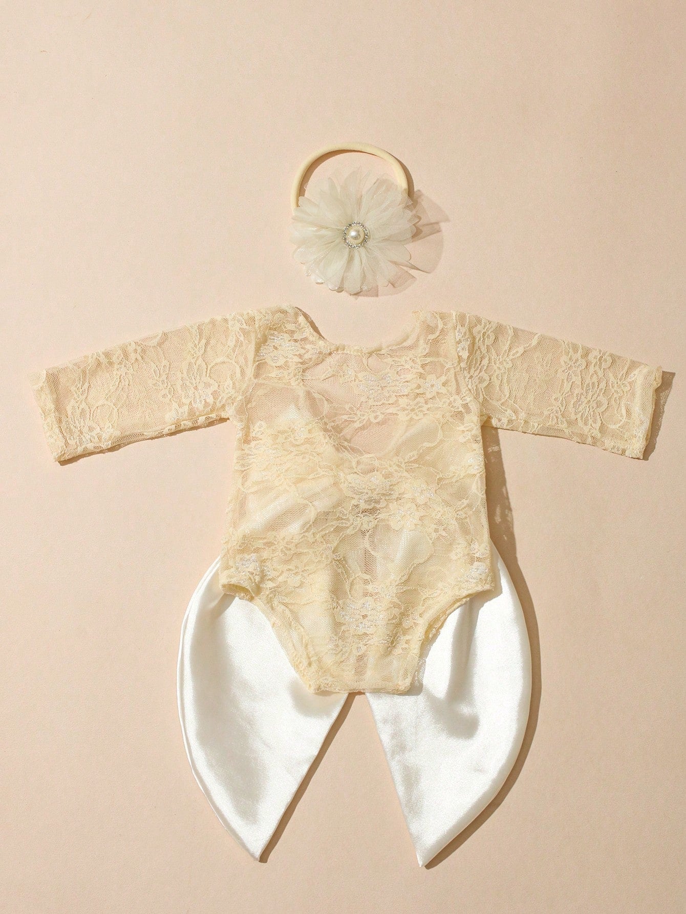 Newborn Baby Bowknot Decor Lace Fashion Photography Outfit Jumpsuit