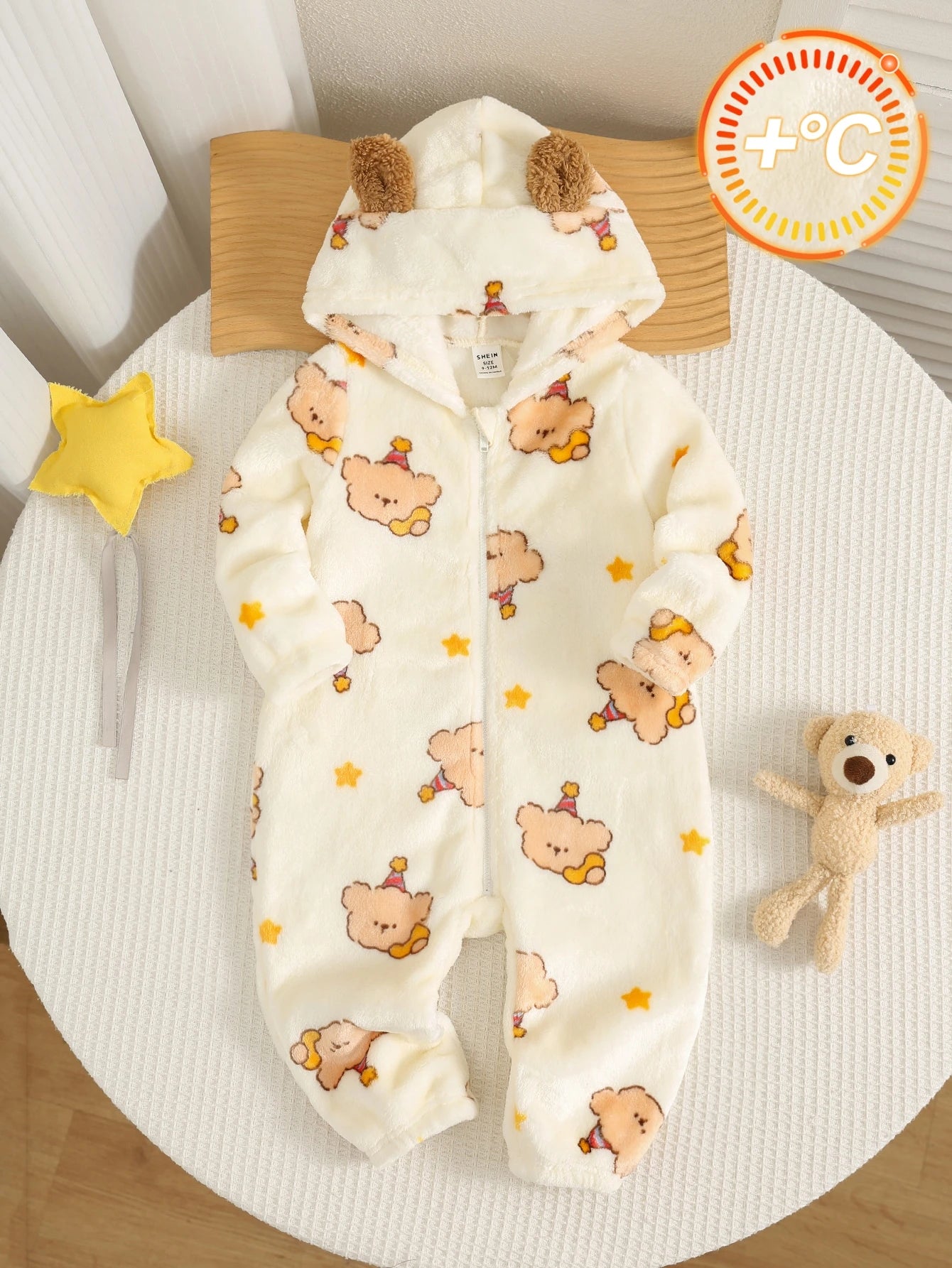 Newborn Baby Boy Autumn/Winter Cute Fluffy Cartoon Pattern Hooded Romper, Fleece Romper, Bear Romper, Halloween Romper