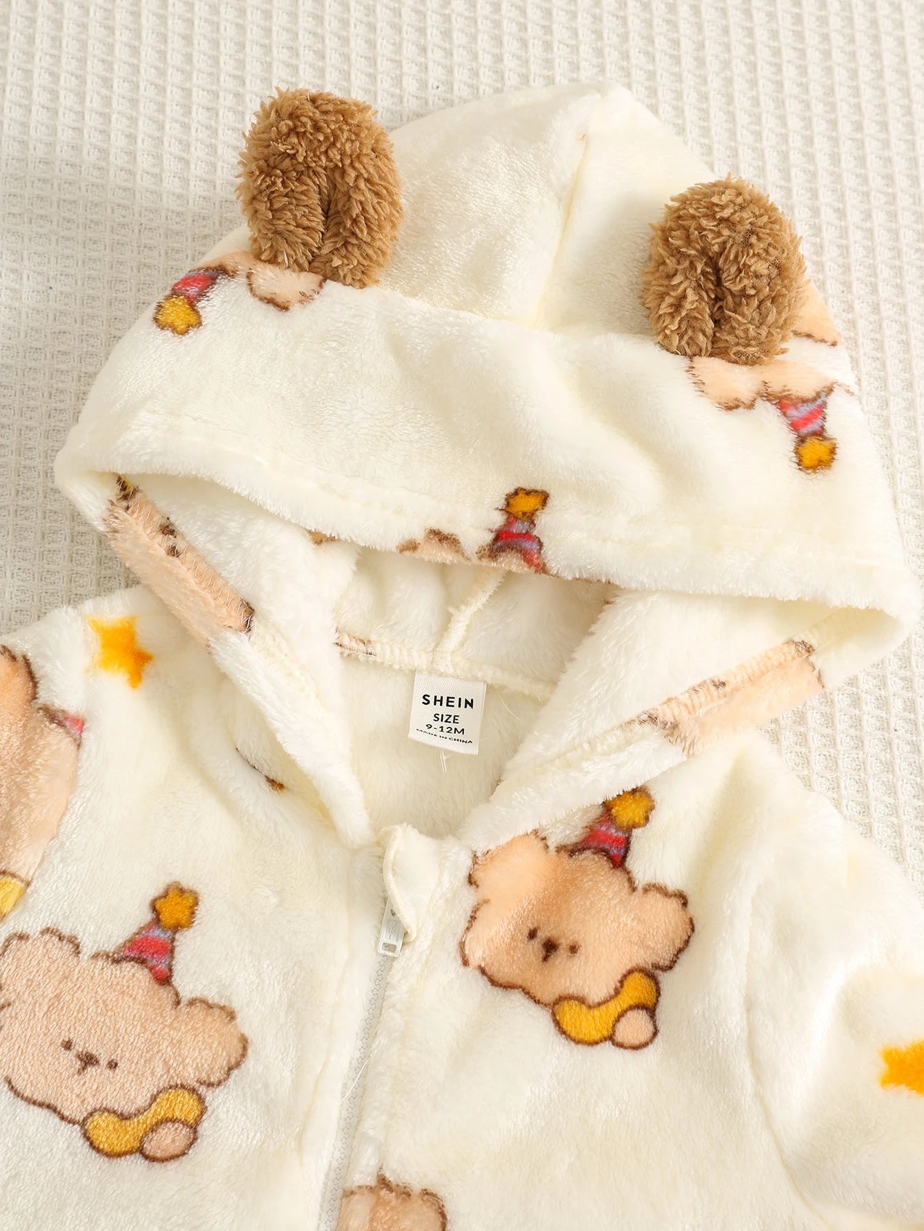 Newborn Baby Boy Autumn/Winter Cute Fluffy Cartoon Pattern Hooded Romper, Fleece Romper, Bear Romper, Halloween Romper