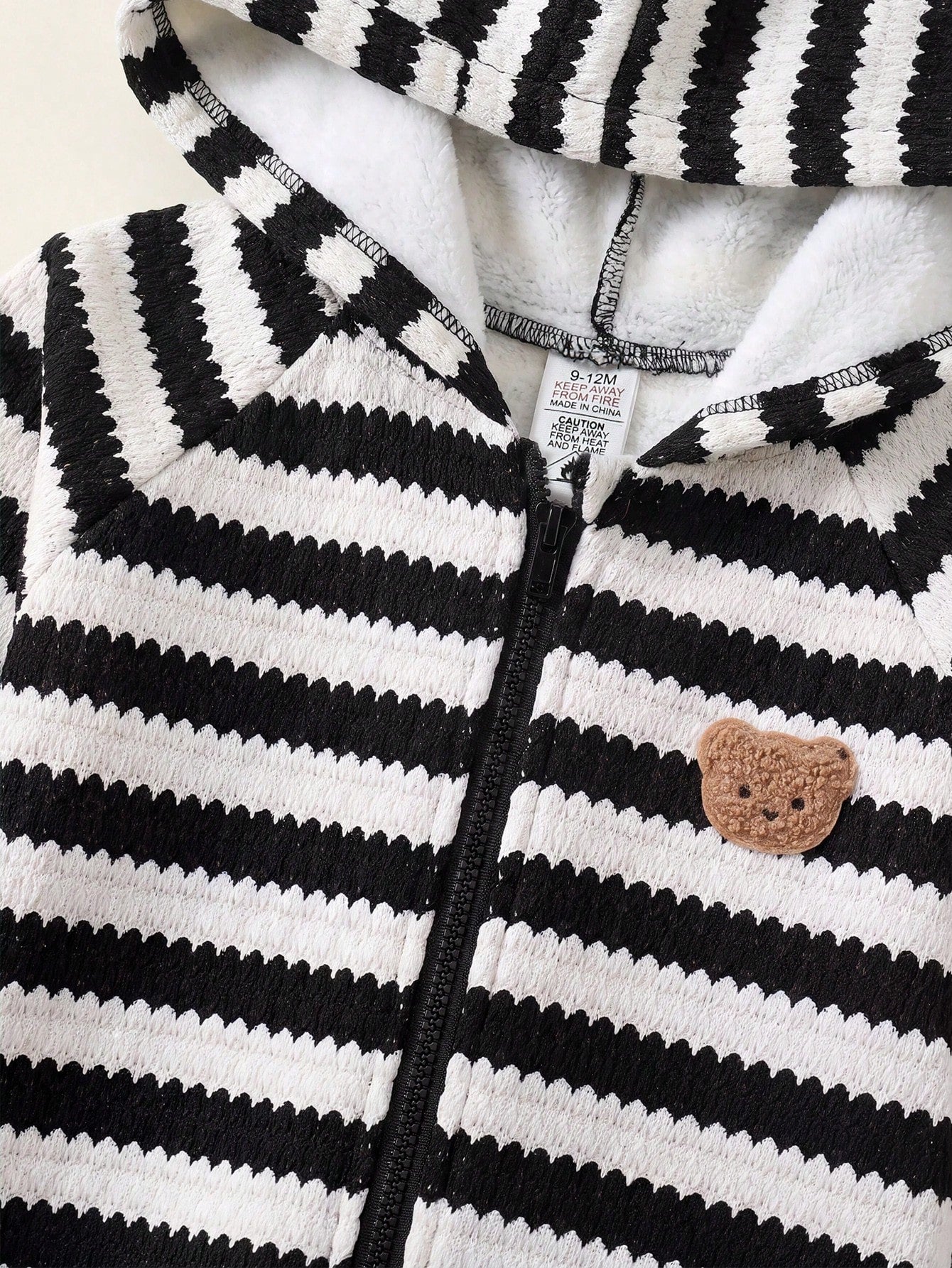 Newborn Baby Boy/Girl Cute Casual Sports Autumn/Winter Knitted Apricot Letter Pattern Hooded Romper Unisex Bear Black And White Stripe
