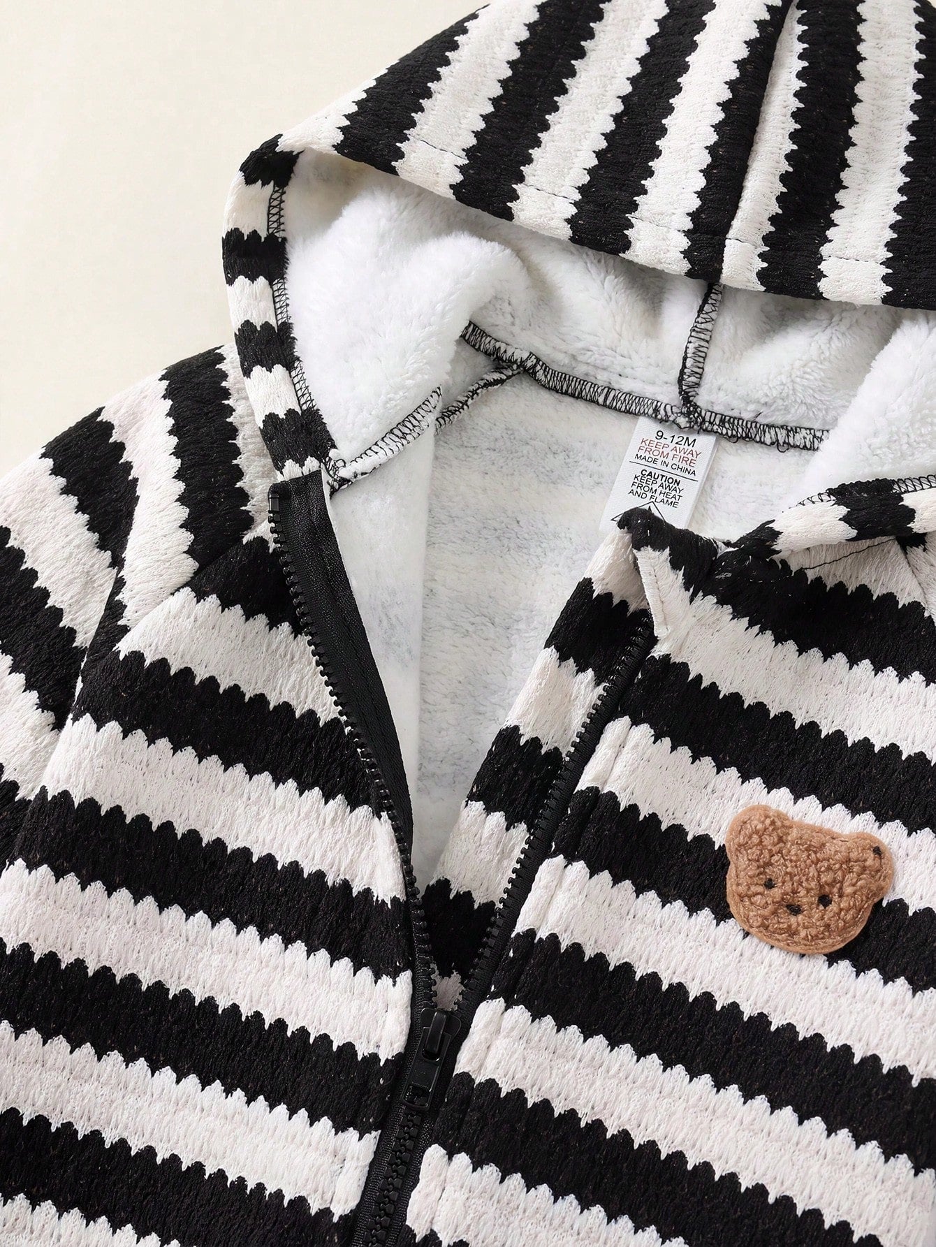 Newborn Baby Boy/Girl Cute Casual Sports Autumn/Winter Knitted Apricot Letter Pattern Hooded Romper Unisex Bear Black And White Stripe