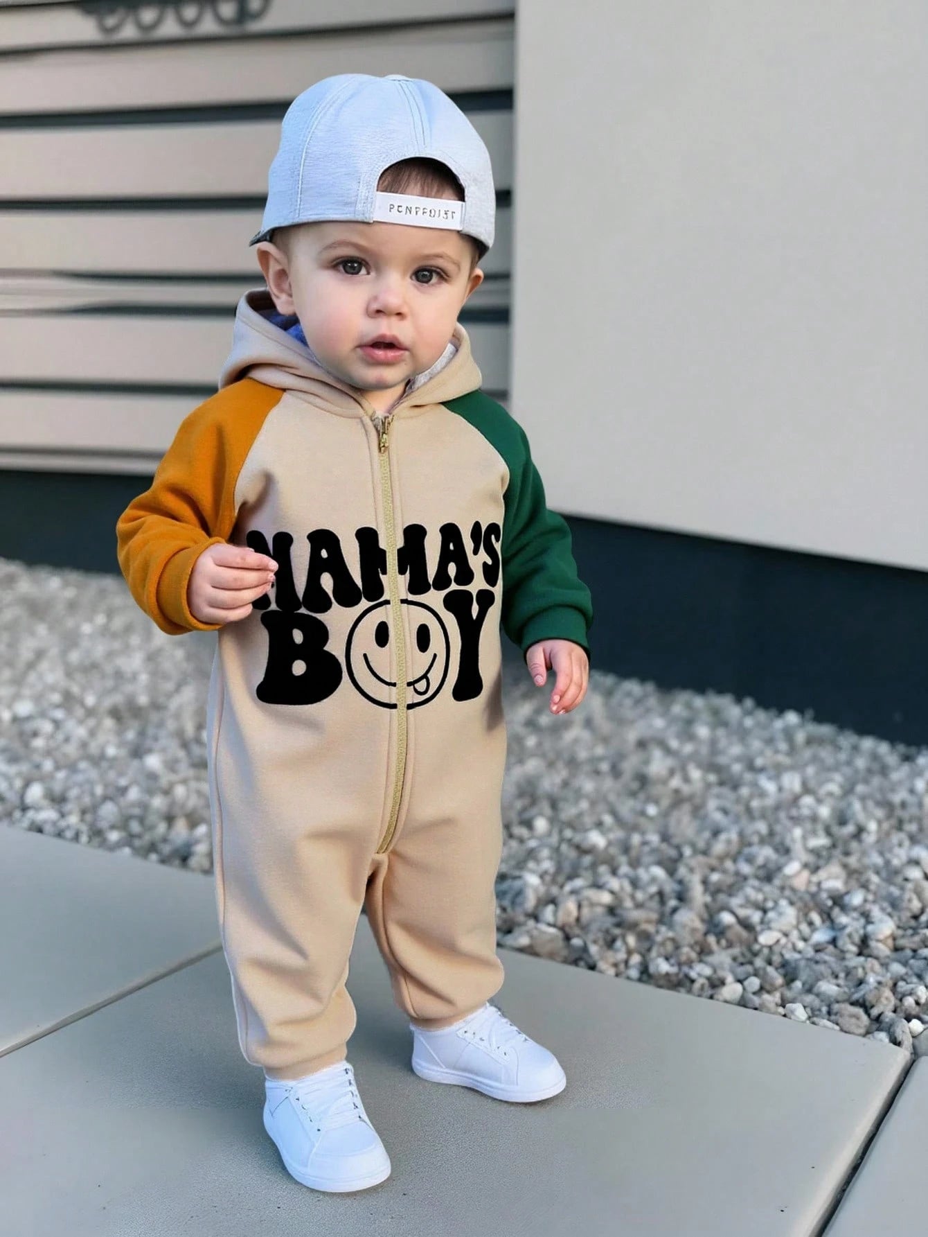 Newborn Baby Boy/Girl Cute Casual Sports Autumn/Winter Knitted Apricot Letter Pattern Hooded Romper Unisex Bear Black And White Stripe