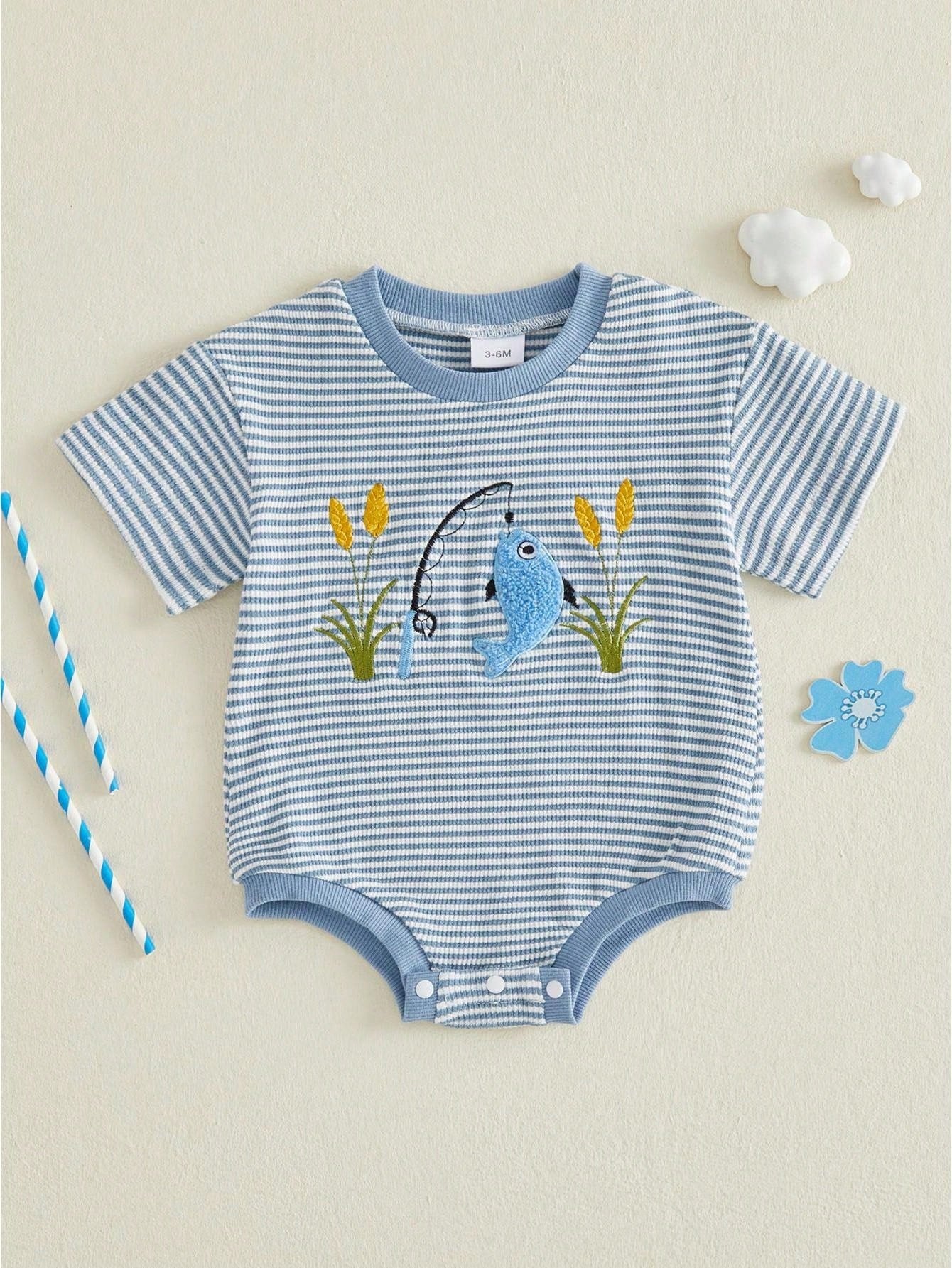 Newborn Baby Boy Summer Rompers Short Sleeve Striped Bodysuits 3M 6M 9M 12M 18M Infant Waffle One Piece Short Jumpsuit