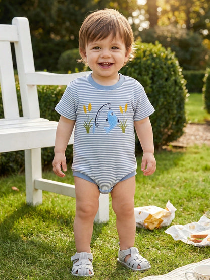 Newborn Baby Boy Summer Rompers Short Sleeve Striped Bodysuits 3M 6M 9M 12M 18M Infant Waffle One Piece Short Jumpsuit