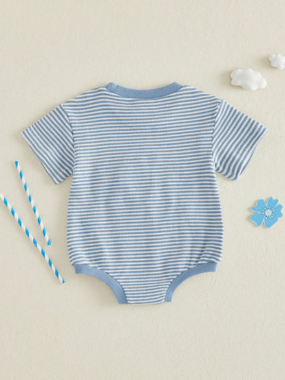 Newborn Baby Boy Summer Rompers Short Sleeve Striped Bodysuits 3M 6M 9M 12M 18M Infant Waffle One Piece Short Jumpsuit