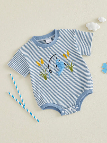 Newborn Baby Boy Summer Rompers Short Sleeve Striped Bodysuits 3M 6M 9M 12M 18M Infant Waffle One Piece Short Jumpsuit