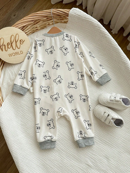 Newborn Baby Girl Cute Cartoon Pattern Knitted Long Sleeve Romper Casual Zipper Jumpsuit With For Boy Fall Suit Bear Print Pajamas Neutral