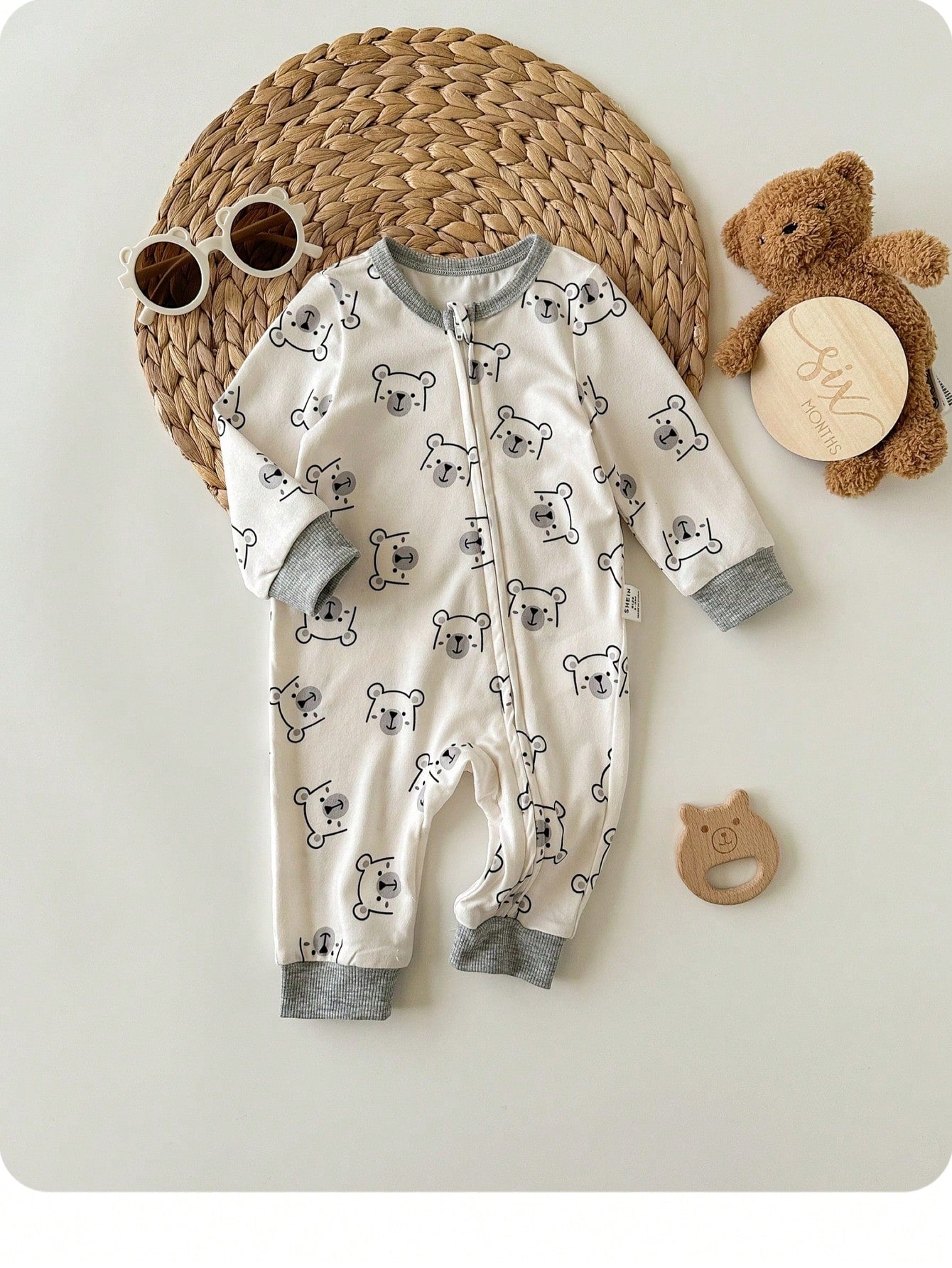 Newborn Baby Girl Cute Cartoon Pattern Knitted Long Sleeve Romper Casual Zipper Jumpsuit With For Boy Fall Suit Bear Print Pajamas Neutral