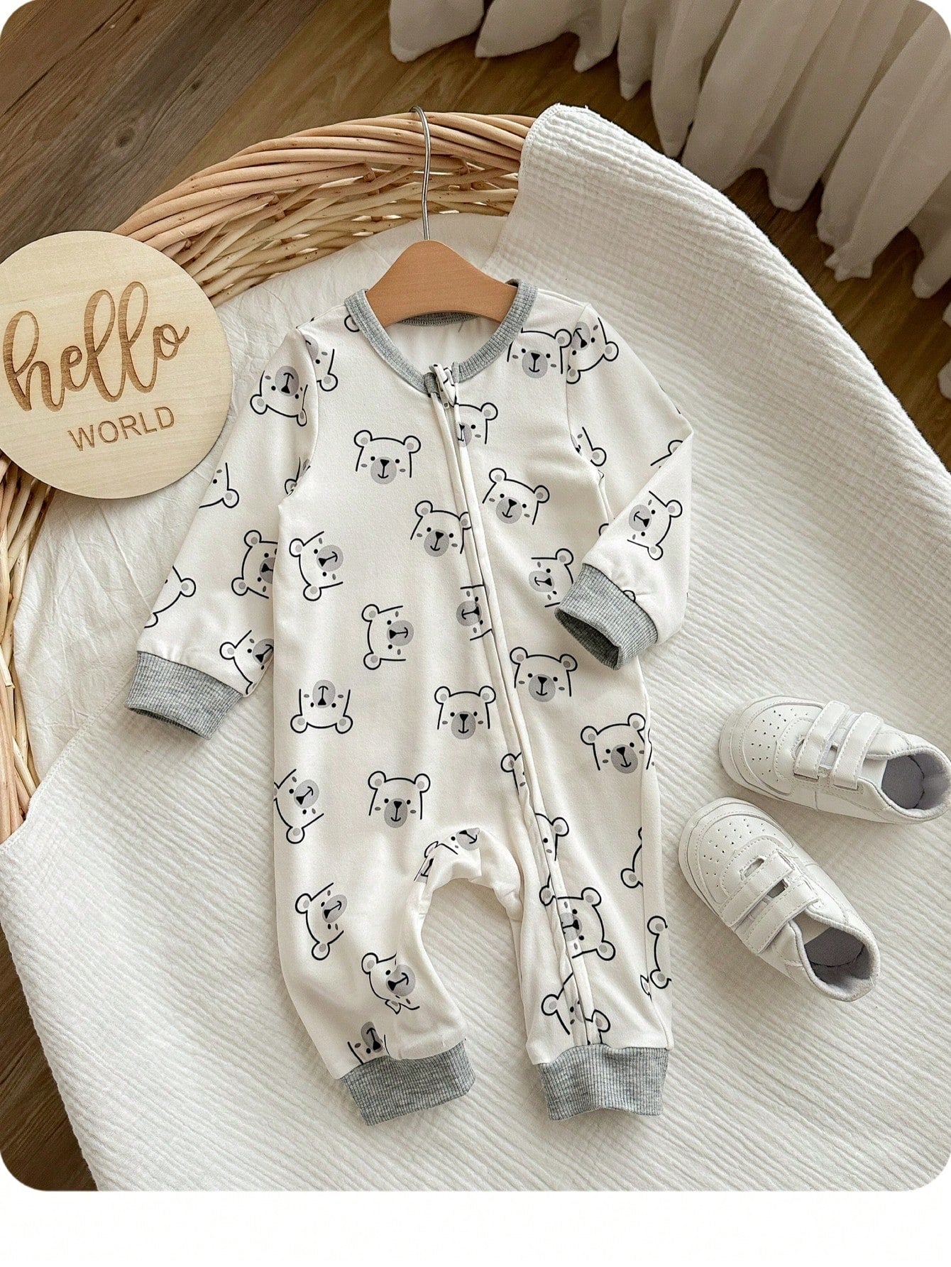 Newborn Baby Girl Cute Cartoon Pattern Knitted Long Sleeve Romper Casual Zipper Jumpsuit With For Boy Fall Suit Bear Print Pajamas Neutral