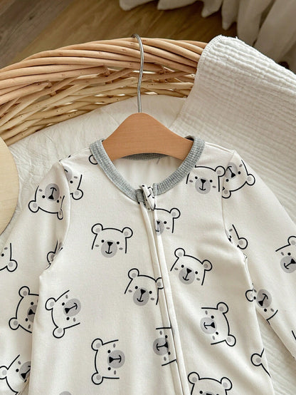 Newborn Baby Girl Cute Cartoon Pattern Knitted Long Sleeve Romper Casual Zipper Jumpsuit With For Boy Fall Suit Bear Print Pajamas Neutral