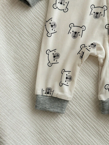 Newborn Baby Girl Cute Cartoon Pattern Knitted Long Sleeve Romper Casual Zipper Jumpsuit With For Boy Fall Suit Bear Print Pajamas Neutral