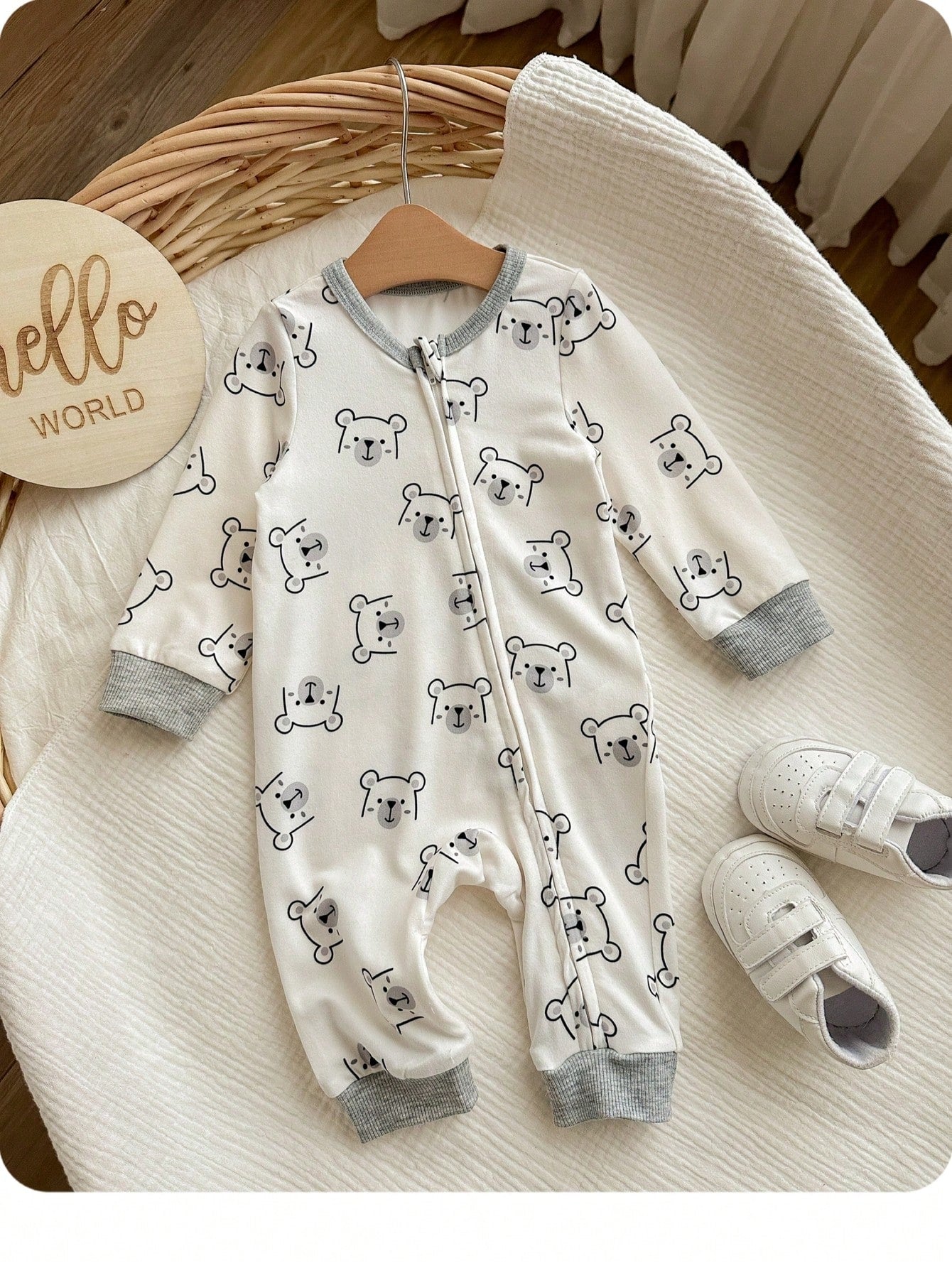 Newborn Baby Girl Cute Cartoon Pattern Knitted Long Sleeve Romper Casual Zipper Jumpsuit With For Boy Fall Suit Bear Print Pajamas Neutral