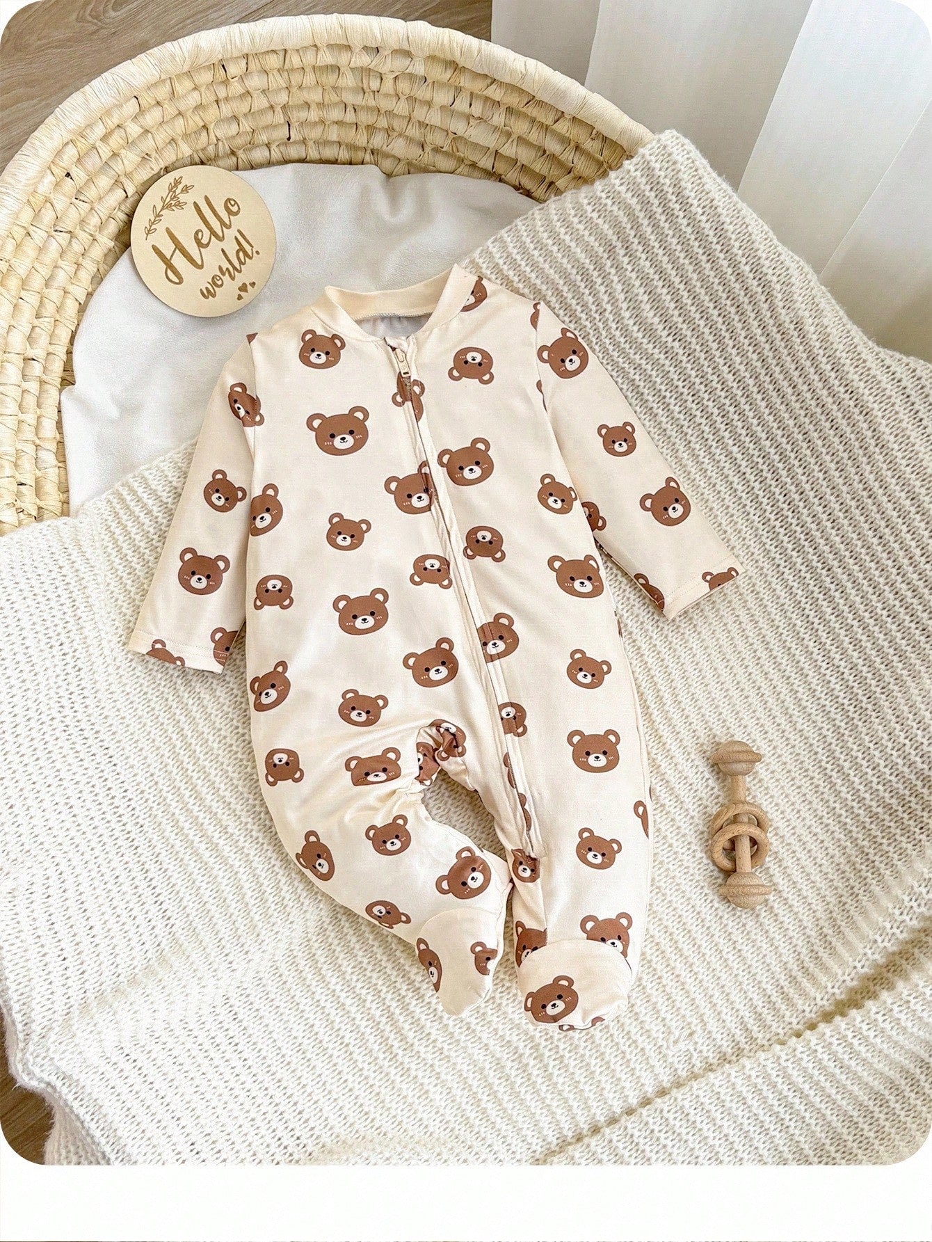 Newborn Baby Girl Cute Casual Cartoon Pattern Knit Long Sleeve Pajamas Fall Winter Neutral