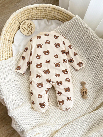 Newborn Baby Girl Cute Casual Cartoon Pattern Knit Long Sleeve Pajamas Fall Winter Neutral