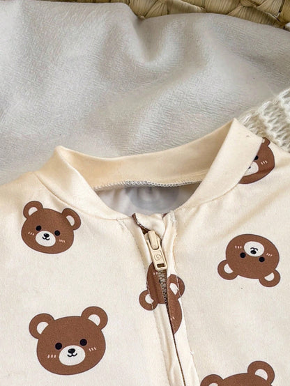 Newborn Baby Girl Cute Casual Cartoon Pattern Knit Long Sleeve Pajamas Fall Winter Neutral