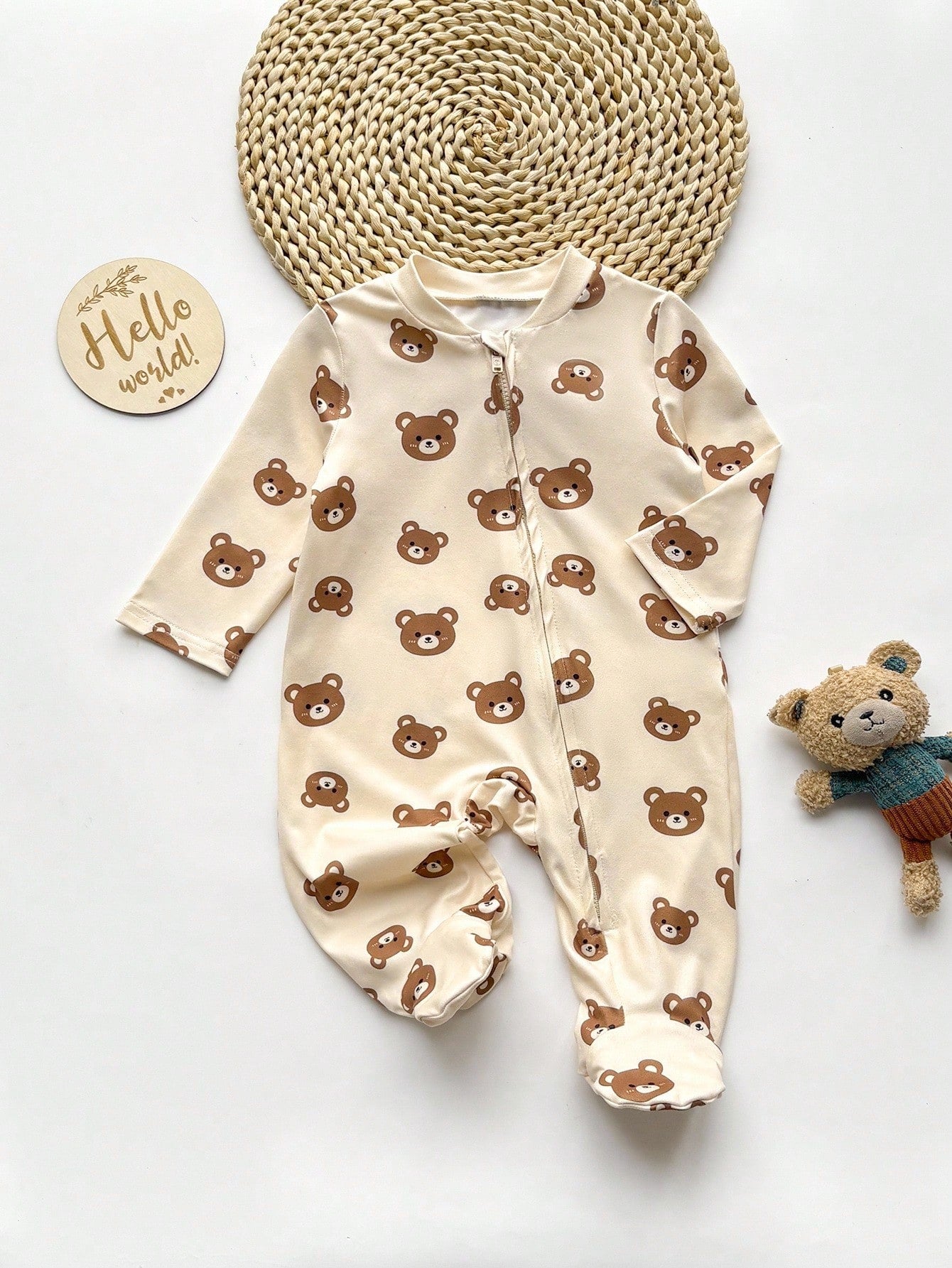 Newborn Baby Girl Cute Casual Cartoon Pattern Knit Long Sleeve Pajamas Fall Winter Neutral