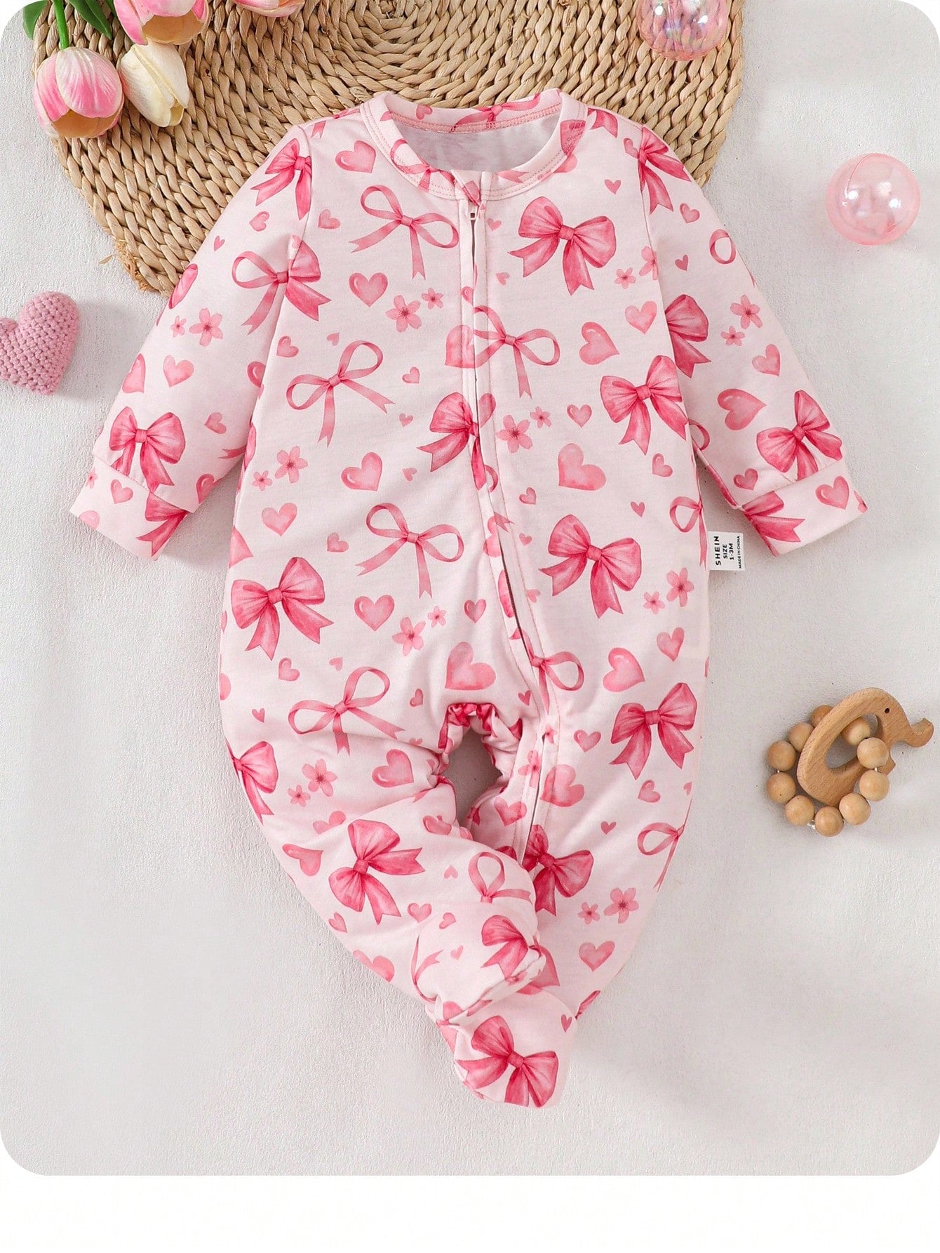 Newborn Baby Girl Cute Casual Cartoon Pattern Knit Long Sleeve Pajamas Fall Winter Neutral