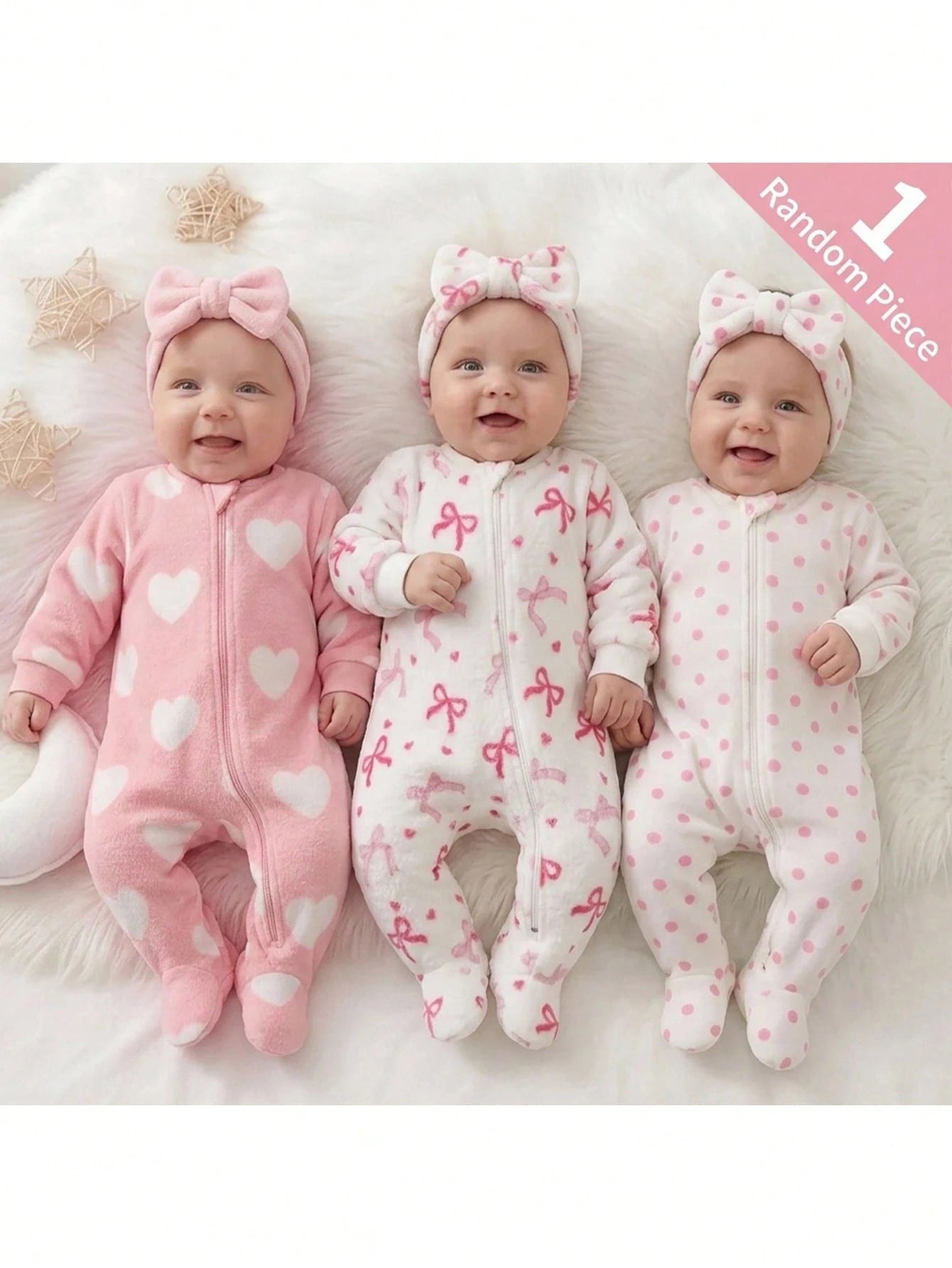 Newborn Baby Girl Cute Casual Fluffy Bowknot Pattern Autumn Romper Loungewear(1 Random Piece)