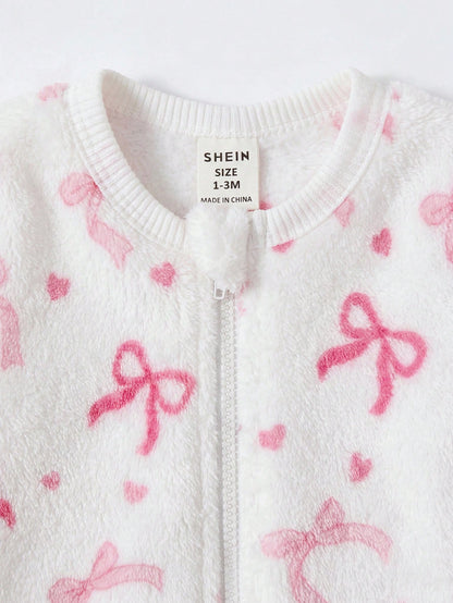 Newborn Baby Girl Cute Casual Fluffy Bowknot Pattern Autumn Romper Loungewear(1 Random Piece)