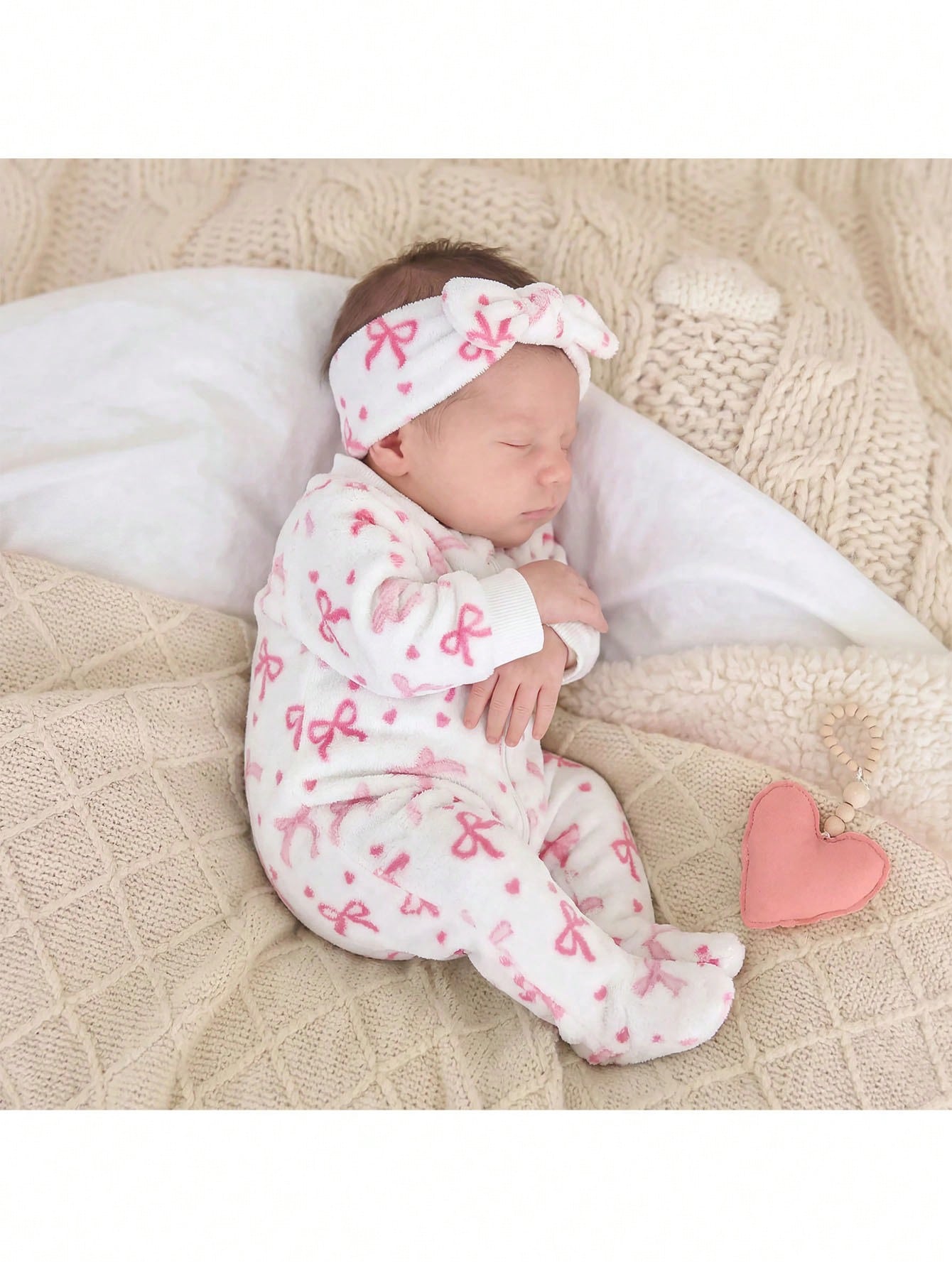 Newborn Baby Girl Cute Casual Fluffy Bowknot Pattern Autumn Romper Loungewear(1 Random Piece)