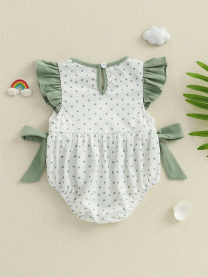 Newborn Baby Girl Fishing Outfit Fish Smocked Bubble Romper Dot Print Ruffle Bodysuit Infant Summer Clothes