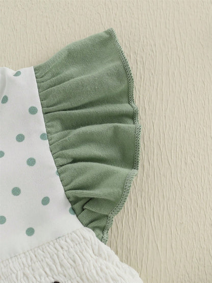 Newborn Baby Girl Fishing Outfit Fish Smocked Bubble Romper Dot Print Ruffle Bodysuit Infant Summer Clothes