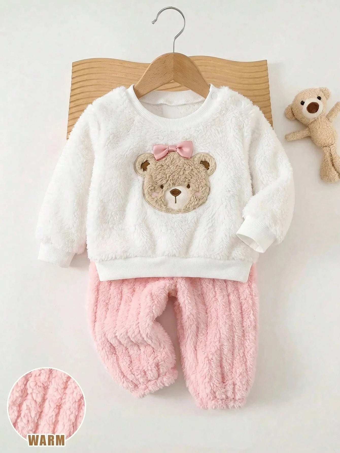 Newborn Baby Girl Pink Cute Cartoon Pattern Long Sleeve Winter Autumn Top & Elastic Waist Long Pants Set