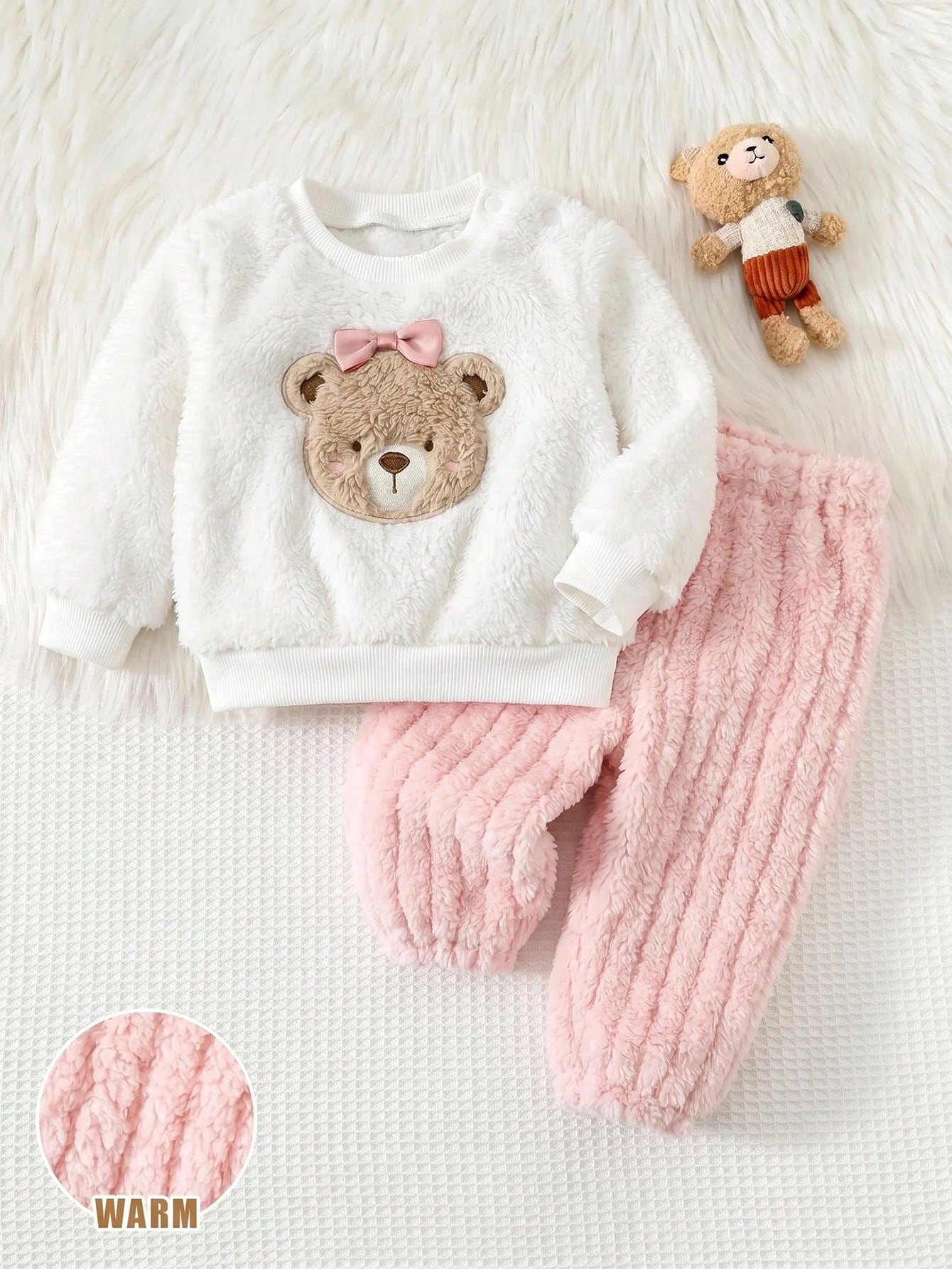 Newborn Baby Girl Pink Cute Cartoon Pattern Long Sleeve Winter Autumn Top & Elastic Waist Long Pants Set