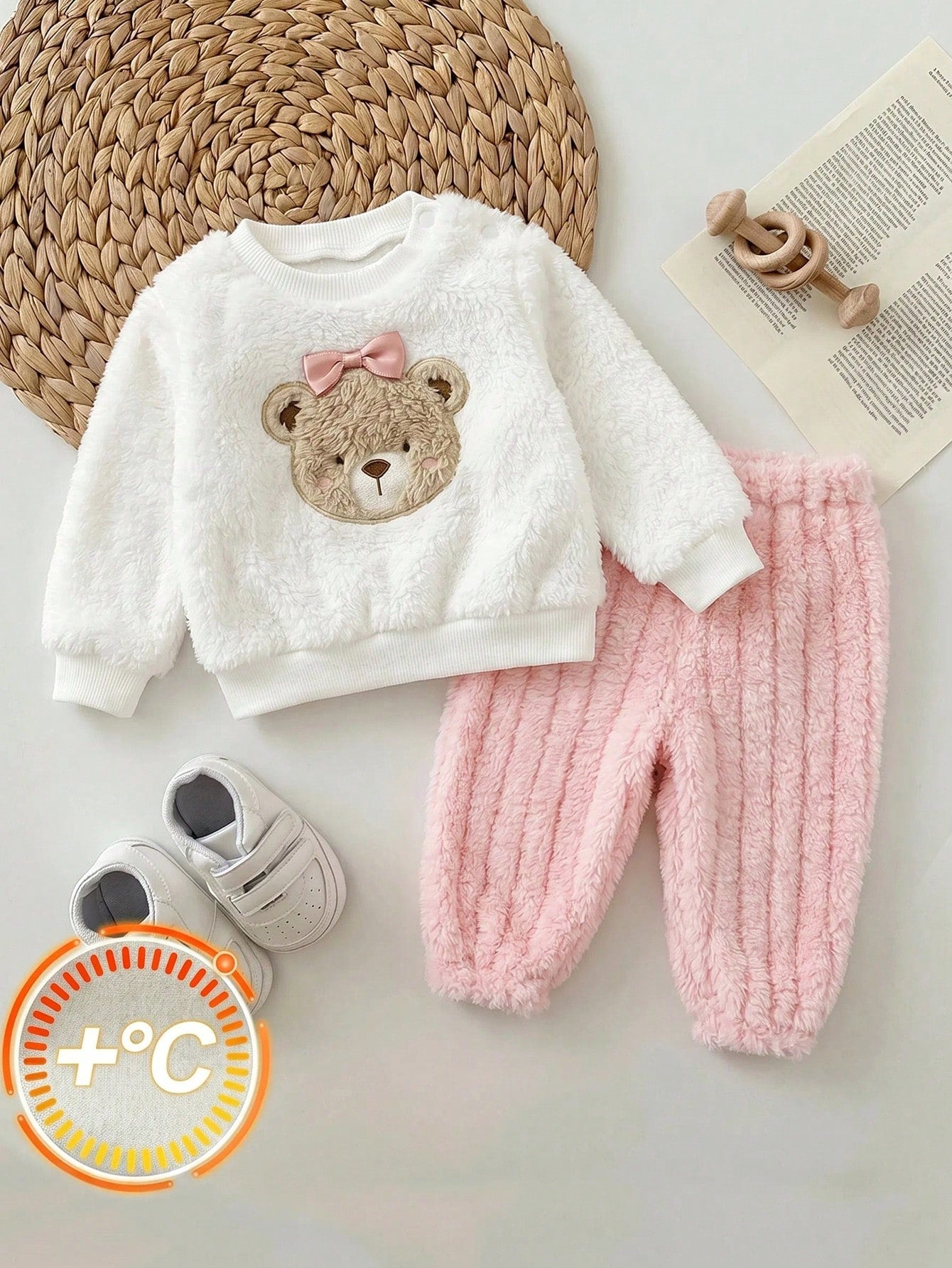Newborn Baby Girl Pink Cute Cartoon Pattern Long Sleeve Winter Autumn Top & Elastic Waist Long Pants Set